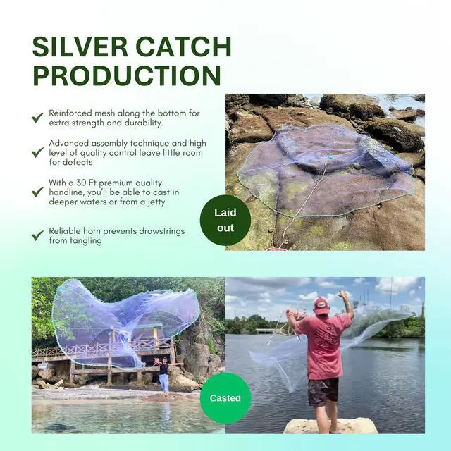 Alt view image 7 of 7 - Cast Nets 4.5ft-10ft Radius|3/8",1/2",1" Mesh for Fishing with Chain Bottom, Salt Water Casting Fishing Net Gear, Easy Throw Nets Fishing Bait - Elite Series