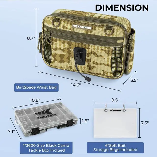 Alt view image 6 of 7 - BaitSpace Waist Bag Waterproof Tackle Storage Bag With Adjustable Belt, Fishing Fanny Pack for Men, Soft Bait Organizer, 3600 Utility Box, Rod Holder, Nylon
