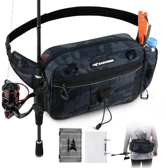 Main image of BaitSpace Waist Bag Waterproof Tackle Storage Bag With Adjustable Belt, Fishing Fanny Pack for Men, Soft Bait Organizer, 3600 Utility Box, Rod Holder, Nylon