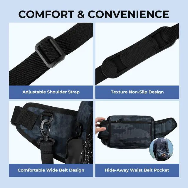 Alt view image 5 of 7 - BaitSpace Waist Bag Waterproof Tackle Storage Bag With Adjustable Belt, Fishing Fanny Pack for Men, Soft Bait Organizer, 3600 Utility Box, Rod Holder, Nylon