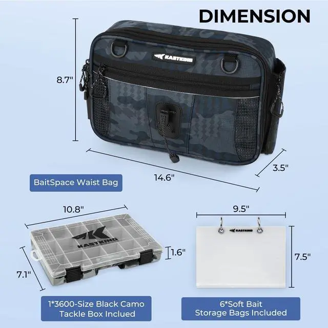 Alt view image 7 of 7 - BaitSpace Waist Bag Waterproof Tackle Storage Bag With Adjustable Belt, Fishing Fanny Pack for Men, Soft Bait Organizer, 3600 Utility Box, Rod Holder, Nylon