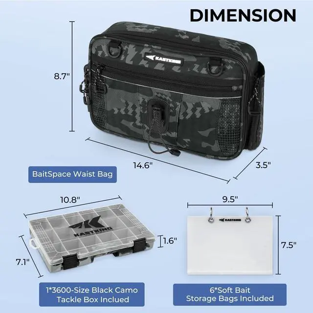 Alt view image 7 of 7 - BaitSpace Waist Bag Waterproof Tackle Storage Bag With Adjustable Belt, Fishing Fanny Pack for Men, Soft Bait Organizer, 3600 Utility Box, Rod Holder, Nylon
