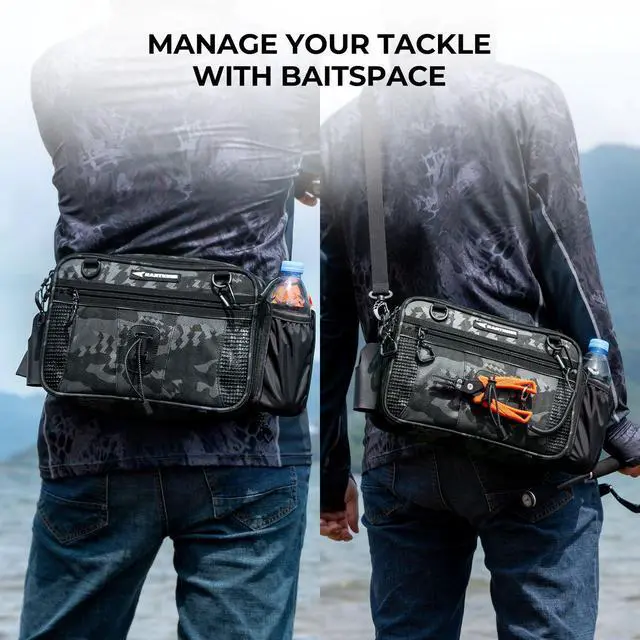 Alt view image 5 of 7 - BaitSpace Waist Bag Waterproof Tackle Storage Bag With Adjustable Belt, Fishing Fanny Pack for Men, Soft Bait Organizer, 3600 Utility Box, Rod Holder, Nylon