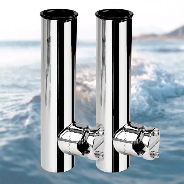 Main image of 2 Pack Fishing Rod Holders for Boat Rail Mount, Stainless Steel Clamp on Rod Holder for Marine Boat, Fishing Boat, Pontoon, Jon Boat