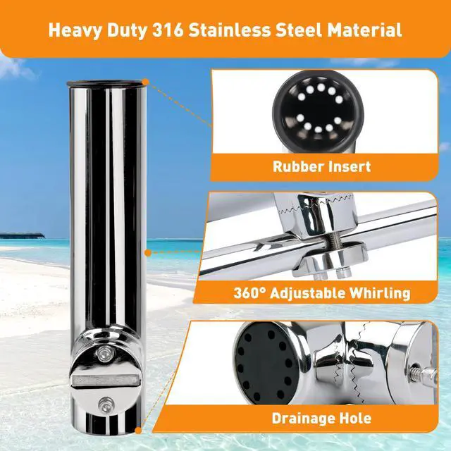 Alt view image 2 of 6 - 2 Pack Fishing Rod Holders for Boat Rail Mount, Stainless Steel Clamp on Rod Holder for Marine Boat, Fishing Boat, Pontoon, Jon Boat