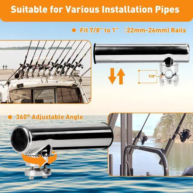Alt view image 3 of 6 - 2 Pack Fishing Rod Holders for Boat Rail Mount, Stainless Steel Clamp on Rod Holder for Marine Boat, Fishing Boat, Pontoon, Jon Boat