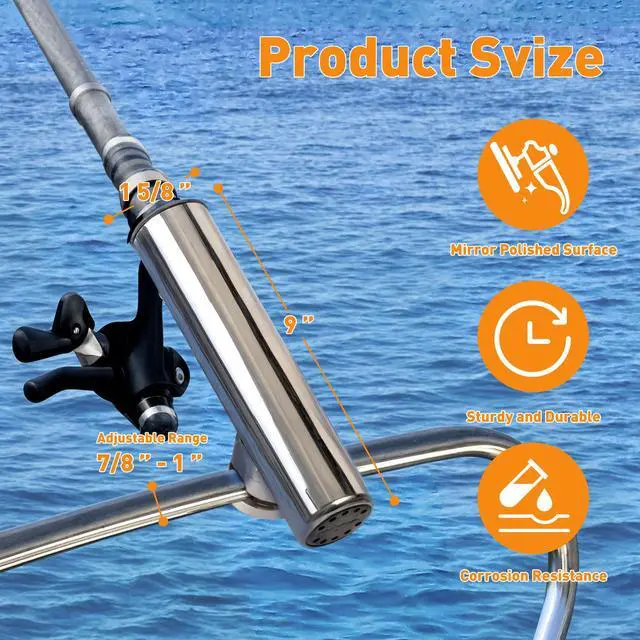 Alt view image 4 of 6 - 2 Pack Fishing Rod Holders for Boat Rail Mount, Stainless Steel Clamp on Rod Holder for Marine Boat, Fishing Boat, Pontoon, Jon Boat
