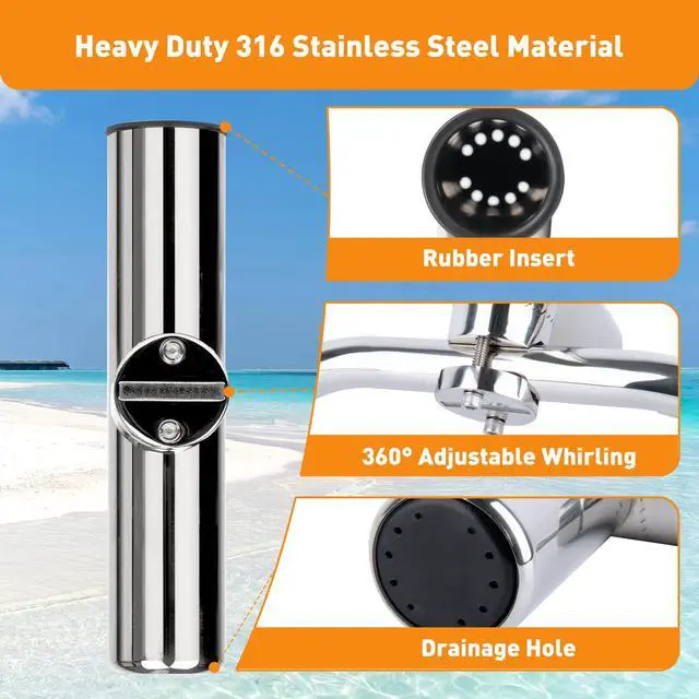 Alt view image 2 of 6 - 2 Pack Fishing Rod Holders for Boat Rail Mount, Stainless Steel Clamp on Rod Holder for Marine Boat, Fishing Boat, Pontoon, Jon Boat