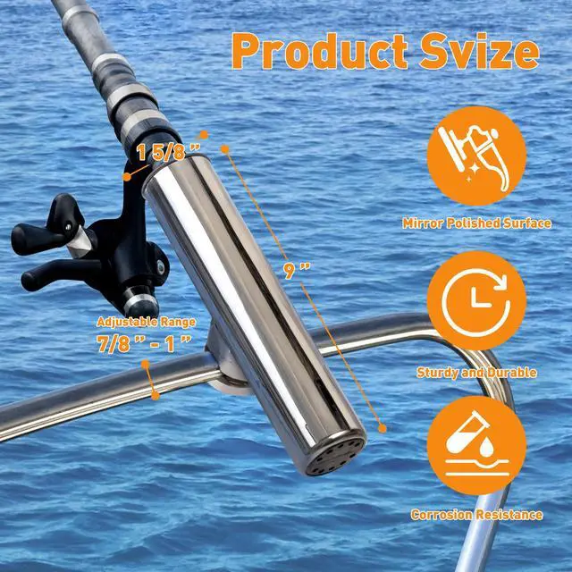 Alt view image 4 of 6 - 2 Pack Fishing Rod Holders for Boat Rail Mount, Stainless Steel Clamp on Rod Holder for Marine Boat, Fishing Boat, Pontoon, Jon Boat