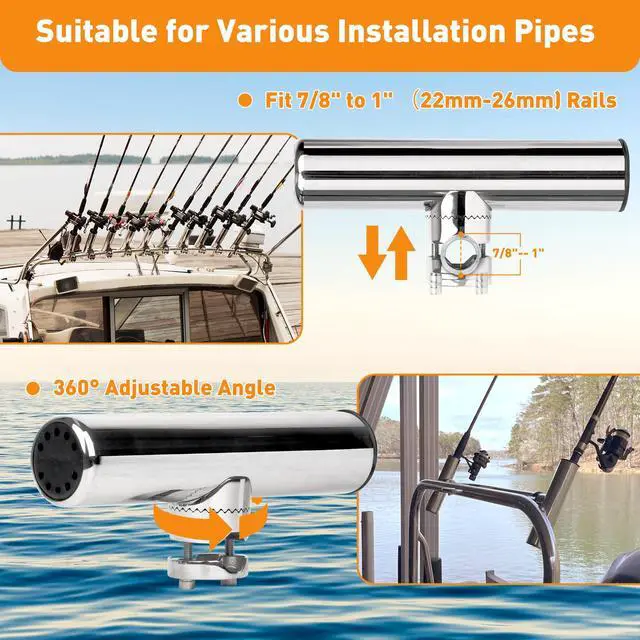 Alt view image 3 of 6 - 2 Pack Fishing Rod Holders for Boat Rail Mount, Stainless Steel Clamp on Rod Holder for Marine Boat, Fishing Boat, Pontoon, Jon Boat