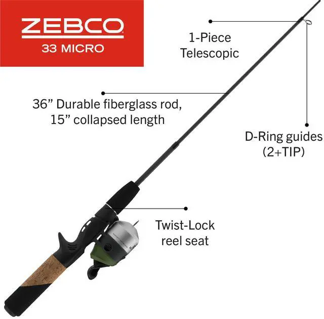 Alt view image 2 of 6 - 33 Micro Adventure Spincast Reel and Fishing Rod Combo, 36-Inch Telescopic Rod, Ultra-Light Power, Moderate Action, Silver/Green