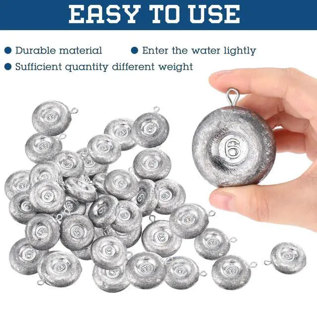 Alt view image 4 of 7 - 24 Pieces Fishing Disc Sinkers Weights Disc Sinker Fishing Sinkers Weights for Saltwater Catfishing Trolling Surf Tackle