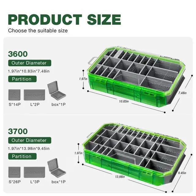 Alt view image 6 of 6 - Fishing Tackle Box, Waterproof 3600 and 3700 Tackle Trays, Plastic Tackle Box Organizer with Removable Dividers, Storage Lure Box and Terminal Tackle Storage