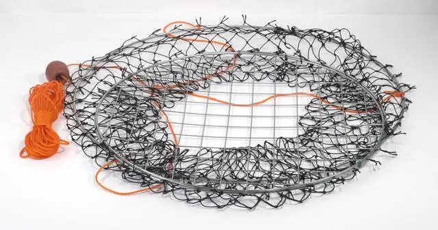 Alt view image 2 of 7 - Crab Trap Hoop Net 2 Ring Trap for Pier Dock Jetty Dungeness Rock Blue Crabs with Float, Line Bait Clip and Bag 24" x 20" x 14"
