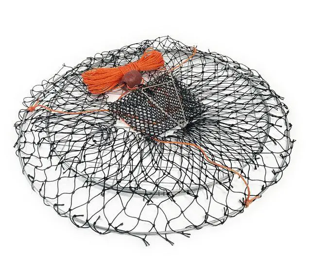 Alt view image 3 of 7 - Crab Trap Hoop Net 2 Ring Trap for Pier Dock Jetty Dungeness Rock Blue Crabs with Float, Line Bait Clip and Bag 24" x 20" x 14"