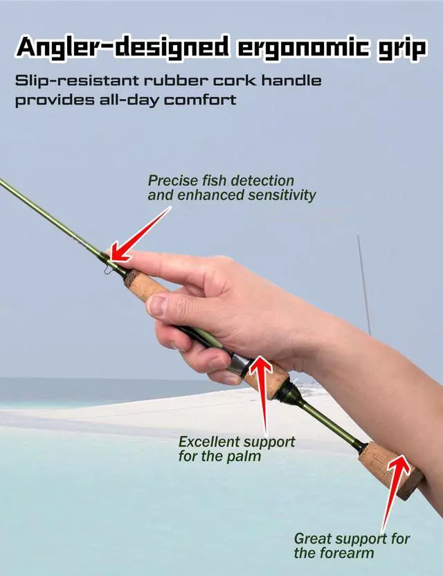 Alt view image 7 of 7 - Wild Streams Ultralight Spinning&Casting Trout Rod, 2-Piece Fishing Rod for Crappie, Panfish & Micro Fishing, Green Carbon Fiber Blank with Cork Handle, 56/6/66/7