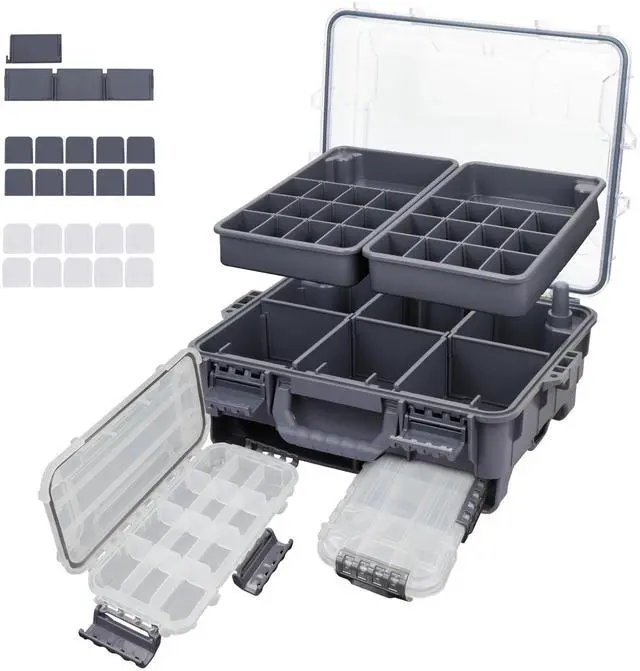 Main image of Universal Fishing Tackle Box with Two Small Tackle Tray, Removal Inside Design Waterproof Trunk Storage Box, Thicker Floating Airtight Stowaway, Xmas Surprise Fishing Gifts for Men Women