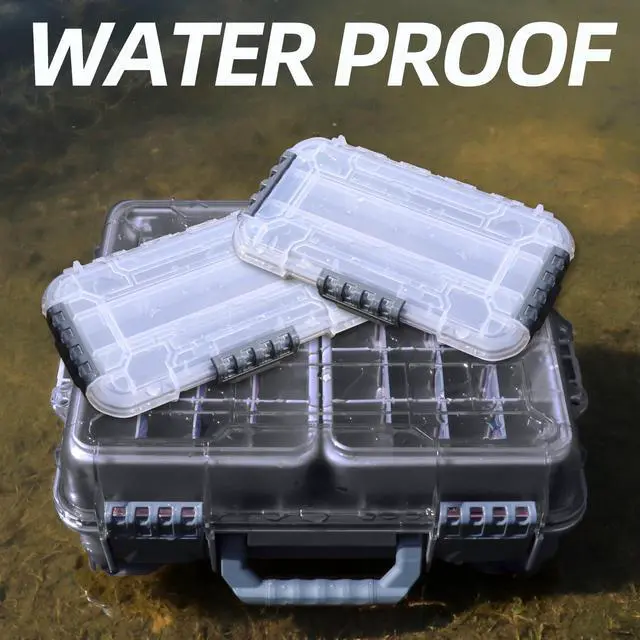 Alt view image 3 of 7 - Universal Fishing Tackle Box with Two Small Tackle Tray, Removal Inside Design Waterproof Trunk Storage Box, Thicker Floating Airtight Stowaway, Xmas Surprise Fishing Gifts for Men Women