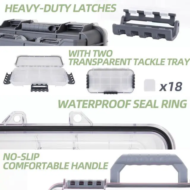 Alt view image 5 of 7 - Universal Fishing Tackle Box with Two Small Tackle Tray, Removal Inside Design Waterproof Trunk Storage Box, Thicker Floating Airtight Stowaway, Xmas Surprise Fishing Gifts for Men Women