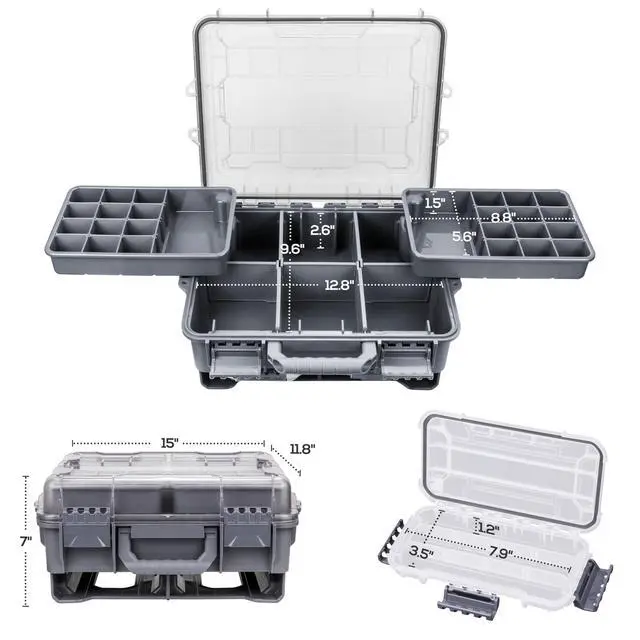 Alt view image 7 of 7 - Universal Fishing Tackle Box with Two Small Tackle Tray, Removal Inside Design Waterproof Trunk Storage Box, Thicker Floating Airtight Stowaway, Xmas Surprise Fishing Gifts for Men Women