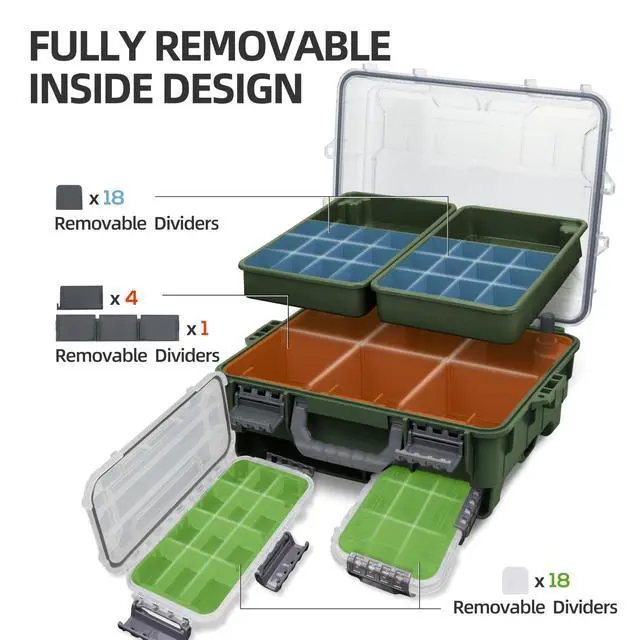 Alt view image 2 of 7 - Universal Fishing Tackle Box with Two Small Tackle Tray, Removal Inside Design Waterproof Trunk Storage Box, Thicker Floating Airtight Stowaway, Xmas Surprise Fishing Gifts for Men Women