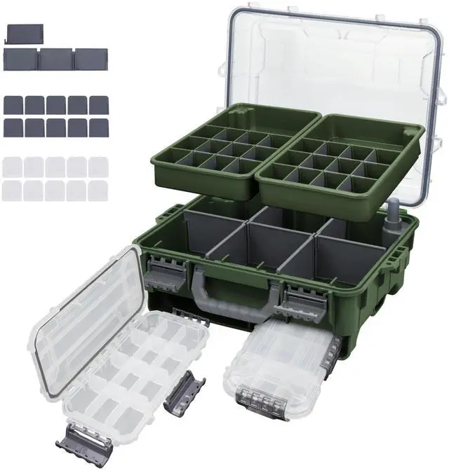Main image of Universal Fishing Tackle Box with Two Small Tackle Tray, Removal Inside Design Waterproof Trunk Storage Box, Thicker Floating Airtight Stowaway, Xmas Surprise Fishing Gifts for Men Women