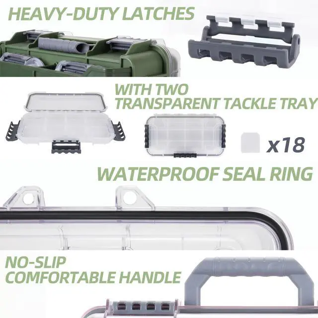 Alt view image 5 of 7 - Universal Fishing Tackle Box with Two Small Tackle Tray, Removal Inside Design Waterproof Trunk Storage Box, Thicker Floating Airtight Stowaway, Xmas Surprise Fishing Gifts for Men Women