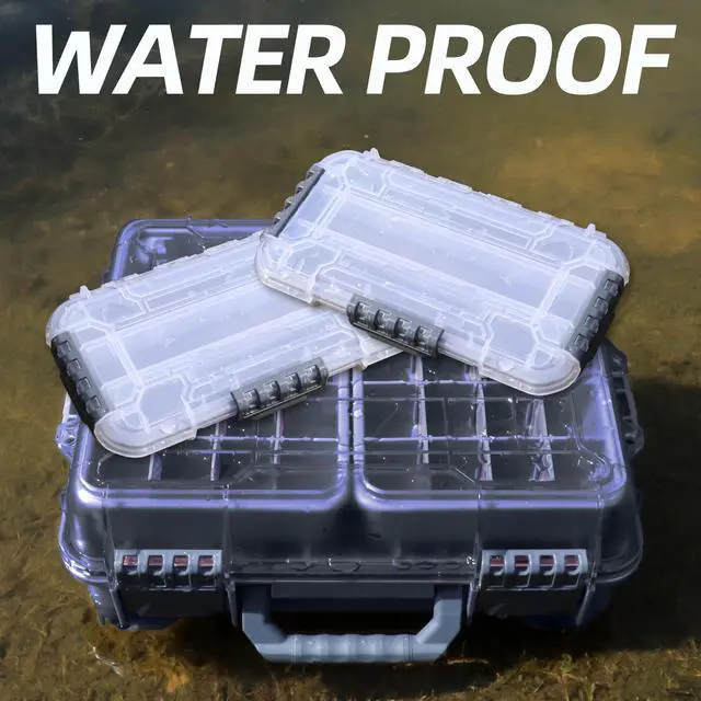 Alt view image 3 of 7 - Universal Fishing Tackle Box with Two Small Tackle Tray, Removal Inside Design Waterproof Trunk Storage Box, Thicker Floating Airtight Stowaway, Xmas Surprise Fishing Gifts for Men Women