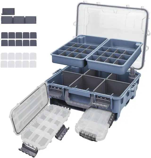 Main image of Universal Fishing Tackle Box with Two Small Tackle Tray, Removal Inside Design Waterproof Trunk Storage Box, Thicker Floating Airtight Stowaway, Xmas Surprise Fishing Gifts for Men Women