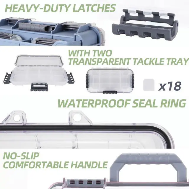 Alt view image 5 of 7 - Universal Fishing Tackle Box with Two Small Tackle Tray, Removal Inside Design Waterproof Trunk Storage Box, Thicker Floating Airtight Stowaway, Xmas Surprise Fishing Gifts for Men Women