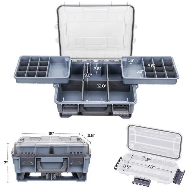 Alt view image 7 of 7 - Universal Fishing Tackle Box with Two Small Tackle Tray, Removal Inside Design Waterproof Trunk Storage Box, Thicker Floating Airtight Stowaway, Xmas Surprise Fishing Gifts for Men Women