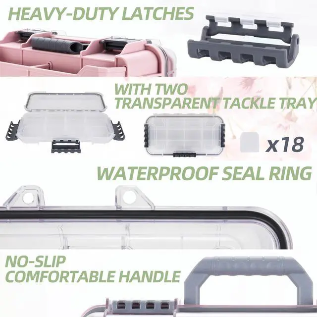 Alt view image 5 of 6 - Universal Fishing Tackle Box with Two Small Tackle Tray, Removal Inside Design Waterproof Trunk Storage Box, Thicker Floating Airtight Stowaway, Xmas Surprise Fishing Gifts for Men Women
