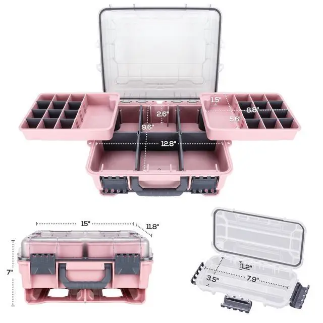 Alt view image 6 of 6 - Universal Fishing Tackle Box with Two Small Tackle Tray, Removal Inside Design Waterproof Trunk Storage Box, Thicker Floating Airtight Stowaway, Xmas Surprise Fishing Gifts for Men Women