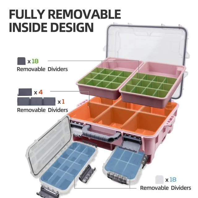 Alt view image 2 of 6 - Universal Fishing Tackle Box with Two Small Tackle Tray, Removal Inside Design Waterproof Trunk Storage Box, Thicker Floating Airtight Stowaway, Xmas Surprise Fishing Gifts for Men Women