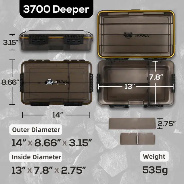 Alt view image 4 of 7 - Fishing Tackle Box, Waterproof Tray for Jigs Lures, Thicker Floating Tackle Utility Box with Adjustable Dividers, 3600/3700/Large 3700 Size