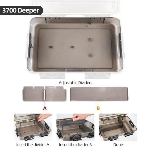 Alt view image 5 of 7 - Fishing Tackle Box, Waterproof Tray for Jigs Lures, Thicker Floating Tackle Utility Box with Adjustable Dividers, 3600/3700/Large 3700 Size