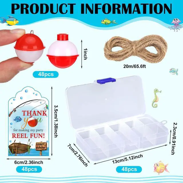 Alt view image 2 of 5 - 72 Sets Fishing Party Favors Candy Little Tackle Boxes with Red White Floater Thank You Cards for Making My Reel Fun Fishing Theme Party Decorations