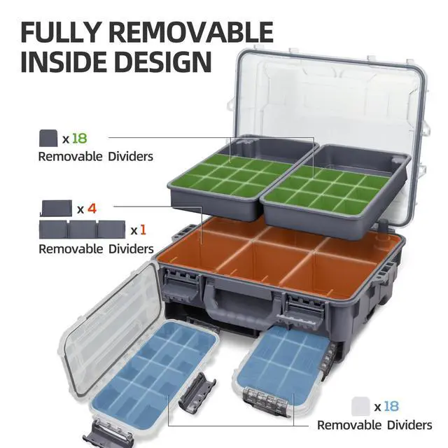 Alt view image 2 of 7 - Universal Fishing Tackle Box with Two Small Tackle Tray, Removal Inside Design Waterproof Trunk Storage Box, Thicker Floating Airtight Stowaway, Xmas Surprise Fishing Gifts for Men Women