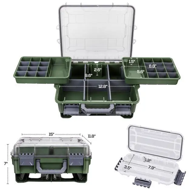 Alt view image 7 of 7 - Universal Fishing Tackle Box with Two Small Tackle Tray, Removal Inside Design Waterproof Trunk Storage Box, Thicker Floating Airtight Stowaway, Xmas Surprise Fishing Gifts for Men Women