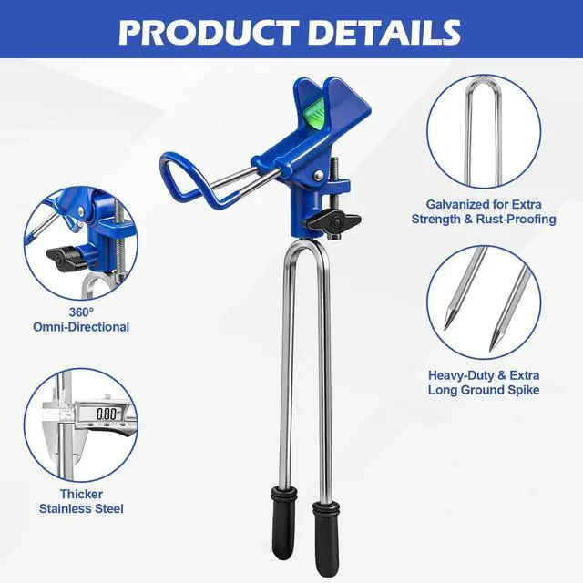 Alt view image 4 of 7 - Fishing Rod Holder for Ground, 2/4pcs Fishing Pole Holders for Ground, Bank Fishing Rod Holder with 360° Adjustable Extra Long Drill Stake Rod Stand for Catfish, Beach, Shore and Mud, Men's Gift