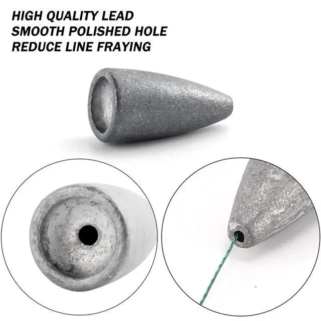 Alt view image 3 of 7 - 50 Pack Bullet Fishing Sinkers Worm Weights Lead Fishing Weights Bass Fishing Sinker Freshwater Texas Carolina Rig Punch Shot