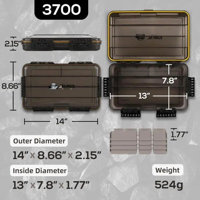 Alt view image 4 of 7 - Fishing Tackle Box, Waterproof Tray for Jigs Lures, Thicker Floating Tackle Utility Box with Adjustable Dividers, 3600/3700/Large 3700 Size