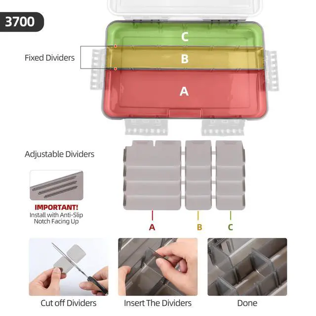 Alt view image 5 of 7 - Fishing Tackle Box, Waterproof Tray for Jigs Lures, Thicker Floating Tackle Utility Box with Adjustable Dividers, 3600/3700/Large 3700 Size