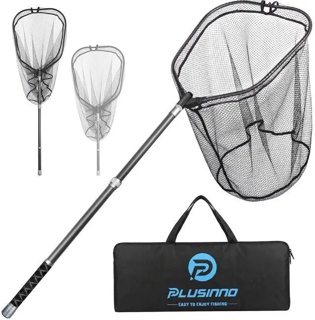 Main image of Large Fishing Net, 3.4-7.7 FT Carbon Fiber Fish Net with Long Telescoping Handle, Kayak Fishing Gear Accessories Foldable Landing Net for Bass, Trout, Catfish, Fishing Gifts for Men Father