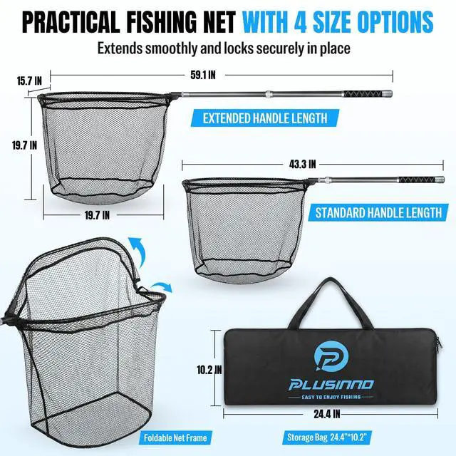 Alt view image 6 of 7 - Large Fishing Net, 3.4-7.7 FT Carbon Fiber Fish Net with Long Telescoping Handle, Kayak Fishing Gear Accessories Foldable Landing Net for Bass, Trout, Catfish, Fishing Gifts for Men Father