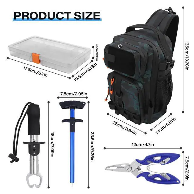 Alt view image 7 of 7 - Fishing Backpack with Tackle Boxes,Waterproof Fishing Shoulder Bag for Fishing Gear,Fish Bag with 136 Pcs Fishing Lures Kit,Fish Hook Remover Tool,Fish Lip Gripper,Fishing Plier,Gifts for Men (Green)