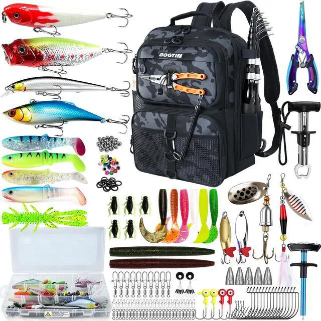 Main image of Fishing Backpack with Tackle Boxes & Lures Kit Lightweight 25L Tackle Bag with Fishing Gear and Rod Holder, Fish Gifts for Men Woman-Camo Backpack