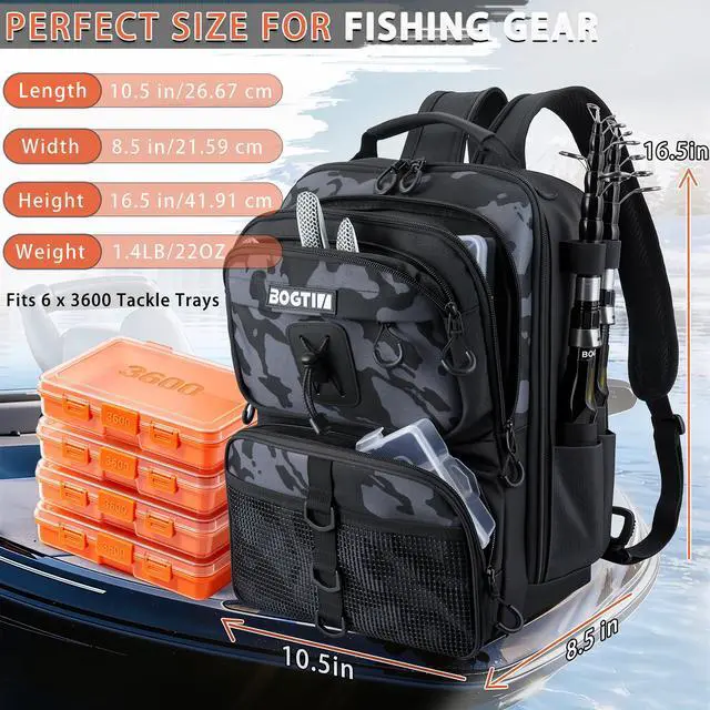 Alt view image 2 of 7 - Fishing Backpack with Tackle Boxes & Lures Kit Lightweight 25L Tackle Bag with Fishing Gear and Rod Holder, Fish Gifts for Men Woman-Camo Backpack