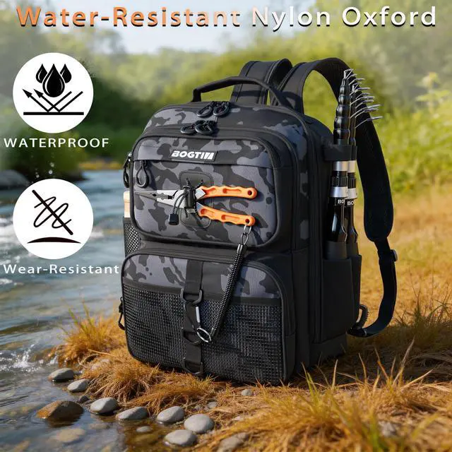 Alt view image 3 of 7 - Fishing Backpack with Tackle Boxes & Lures Kit Lightweight 25L Tackle Bag with Fishing Gear and Rod Holder, Fish Gifts for Men Woman-Camo Backpack