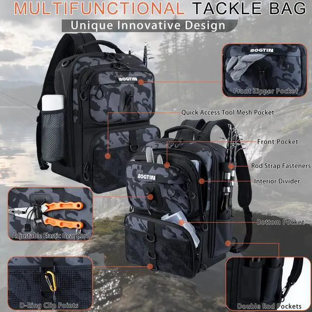 Alt view image 7 of 7 - Fishing Backpack with Tackle Boxes & Lures Kit Lightweight 25L Tackle Bag with Fishing Gear and Rod Holder, Fish Gifts for Men Woman-Camo Backpack